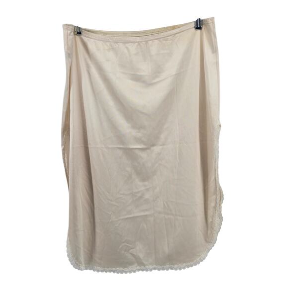 VTG Vanity Fair Cream Side Slit Lace Trim Slip Skirt Size MD Coquette Cottage - Picture 1 of 10